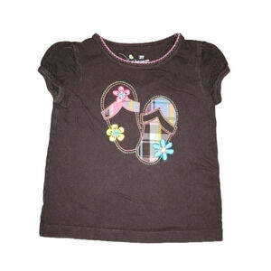 JUMPING BEANS Brown Short Sleeve Tee With Flip Flops On Front